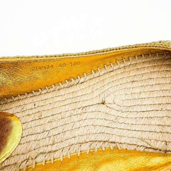 Gucci Lilibeth GG Pearl Crochet Espadrille Flats Metallic Gold EU 40 US 10 - Picture 9 of 10